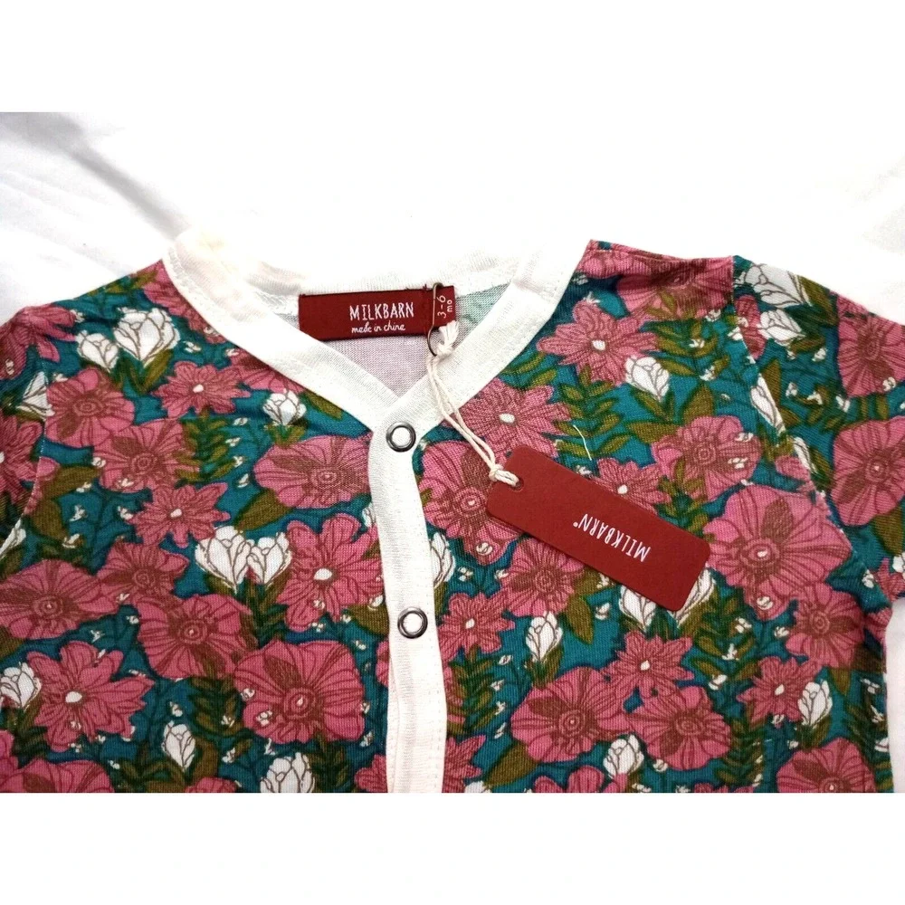 Milkbarn 3 6 Mos Teal Floral Rayon Bamboo Shortall Romper Outfit Girl Mauve Soft